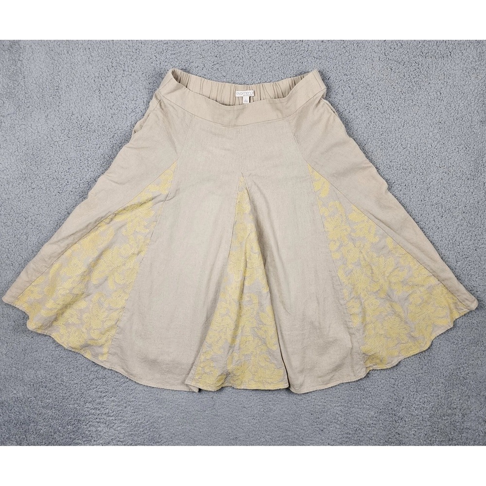 Eva Mendes Skirt Large Linen Lagenlook Boho Praire Midi Resort Embroidered Patio